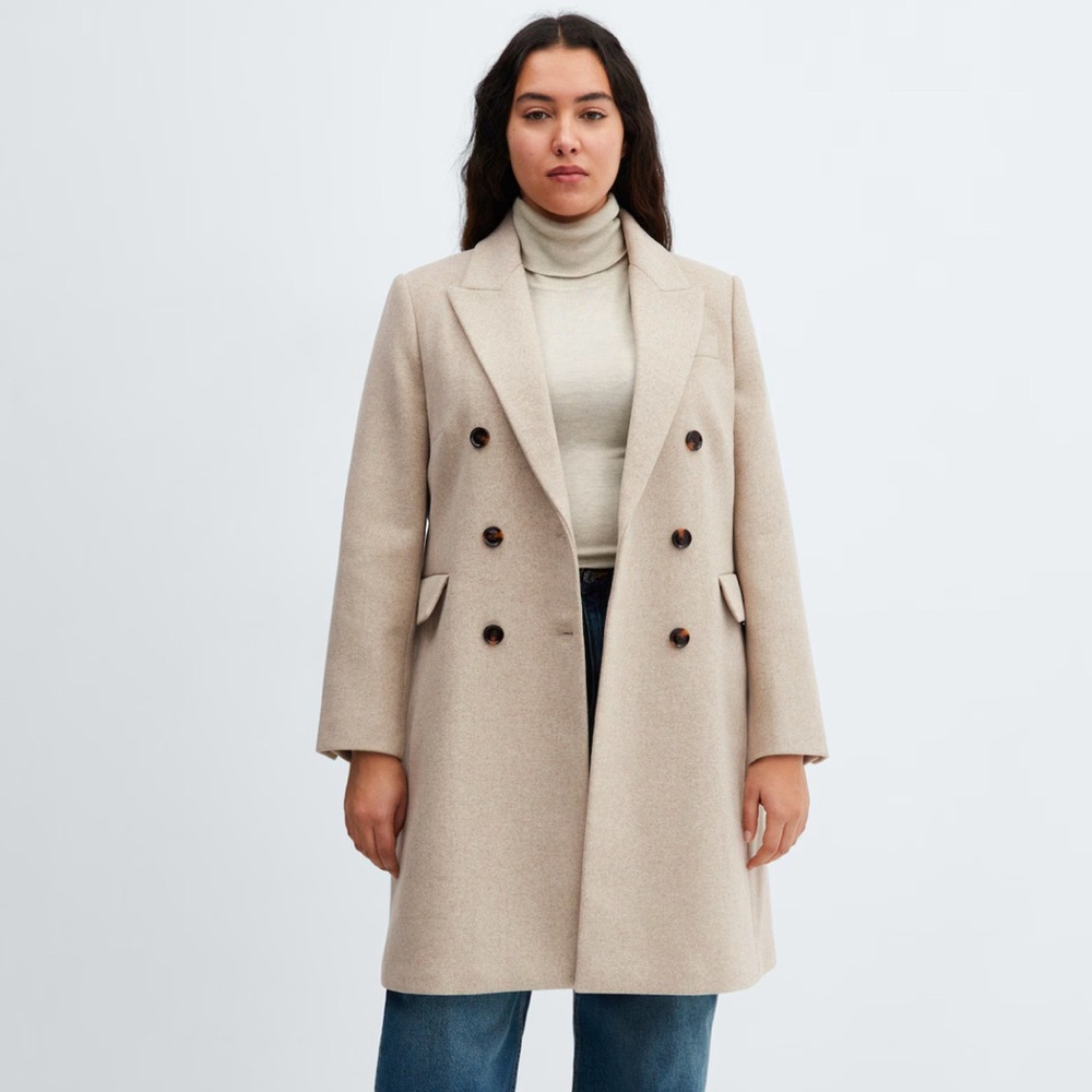 NWT Mango Double-breasted wool coat - size small, light/pastel gray
